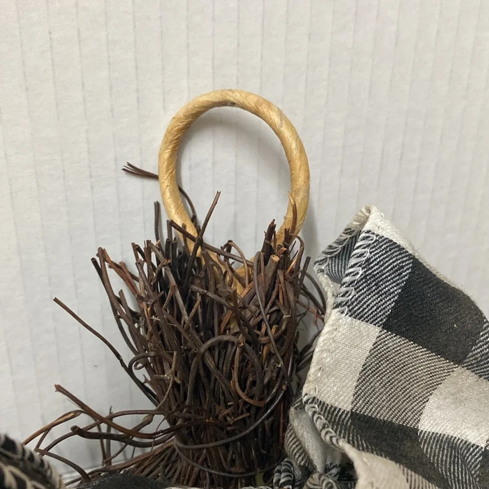 Hobby Lobby fall pumpkin and‎ pine cone Buffalo flannel ribbon teardrop wreath